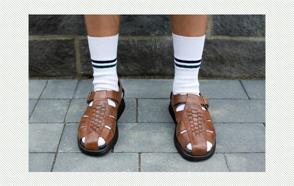 Men's worst fashion crimes.  Socks with sandals. Ed Hardy. Men shouldn't wear speedos, fanny packs, tight jeans, ballcaps, jewlery or clothes that are too big or too small.  