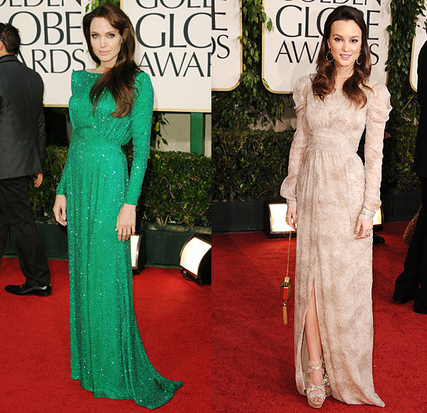 Golden Globs Angelina Jolie's dress; Leighton Meester's dress