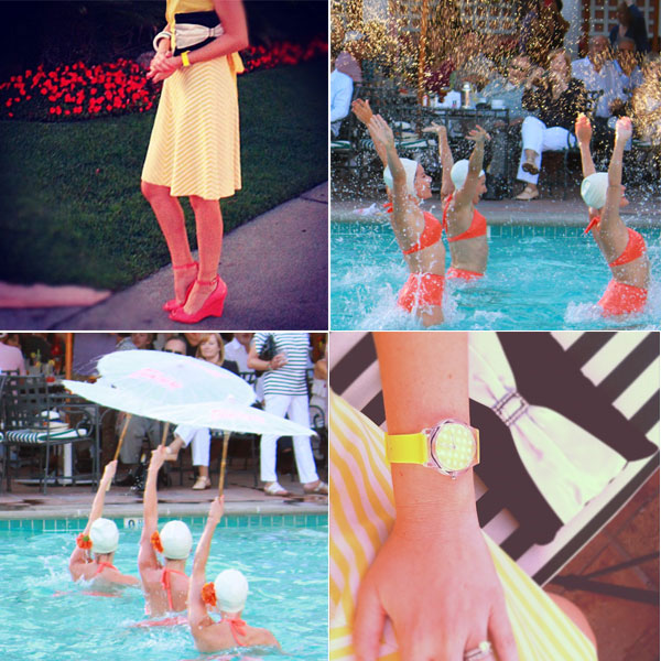 aqualillies beverly hills hotel; may 28th watches; polka dot watch; yellow watch; sole society wedges; cute pink wedges