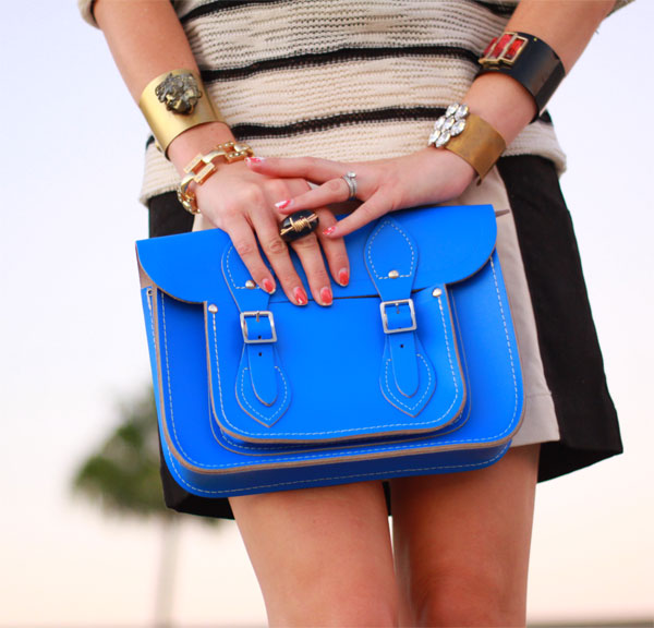 LOFT skirts; LOFT fashion bloggers; cute ways to style a skirt; ; cambridge satchel co. blue bag; kelly wearstler cuff; loft bracelet