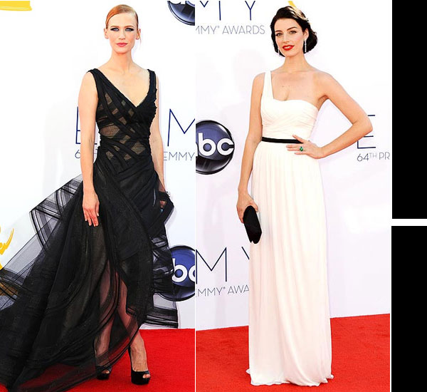 emmys best dressed january jones and jessica pare in black and white
