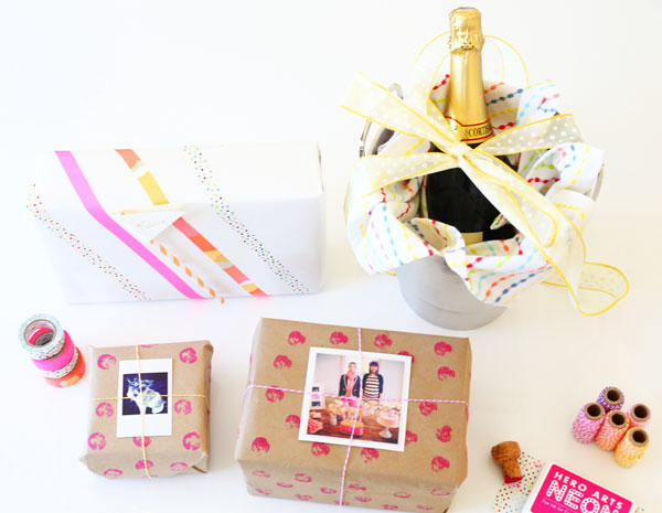 wrappers delight; diy gift wrapping ideas; diy gift wrap; creative hostess gifts; washi tape gift wrap ideas; wine cork stamp