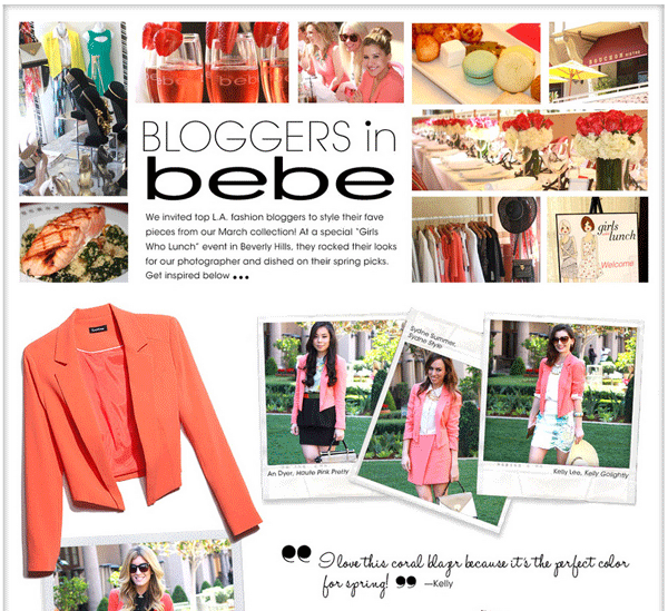 bloggers in bebe; kelly golightly bebe girls who lunch; top la fashion bloggers