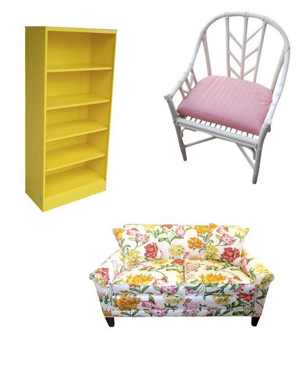 where to find vintage furniture online; yellow bookcase; yellow shelves; bungalow 5 yellow lamps