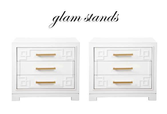 glam nightstands; hollywood regency nightsatnds; jonathan adler nightstands; mid-century modern nightstands; white gloss nightstands