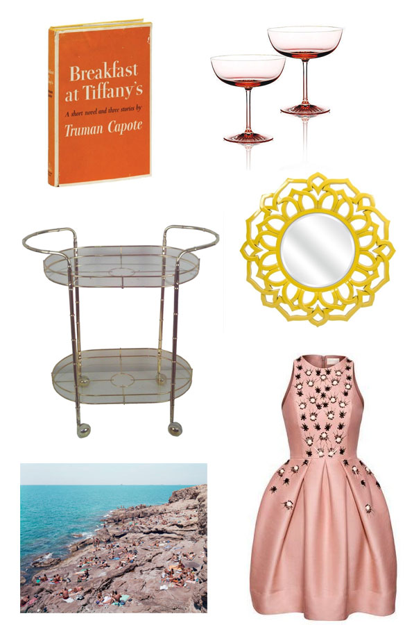 where to find vintage bar carts; who to follow on ebay collections; top pinners on pinterest; best places to shop for vintage online; breakfast at tiffany's first edition; affordable vintage bar carts; where to find massimo vitali prints; vintage party dresses