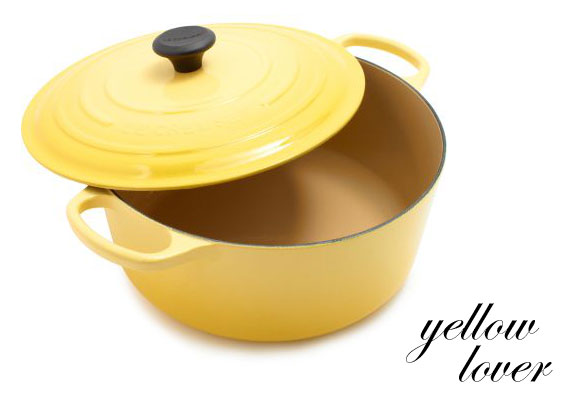 yellow pot; yellow pots and pans