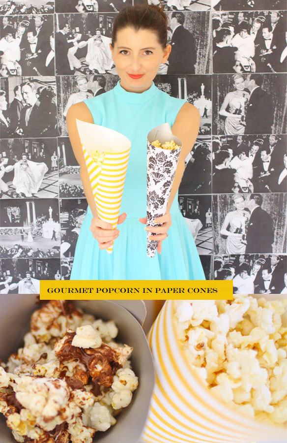 gourmet popcorn in paper cones