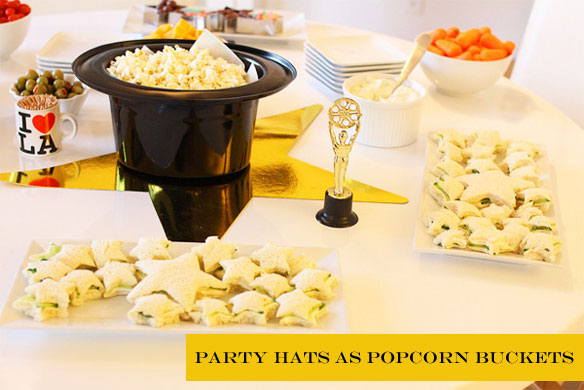 party hat popcorn buckets; oscar party idea