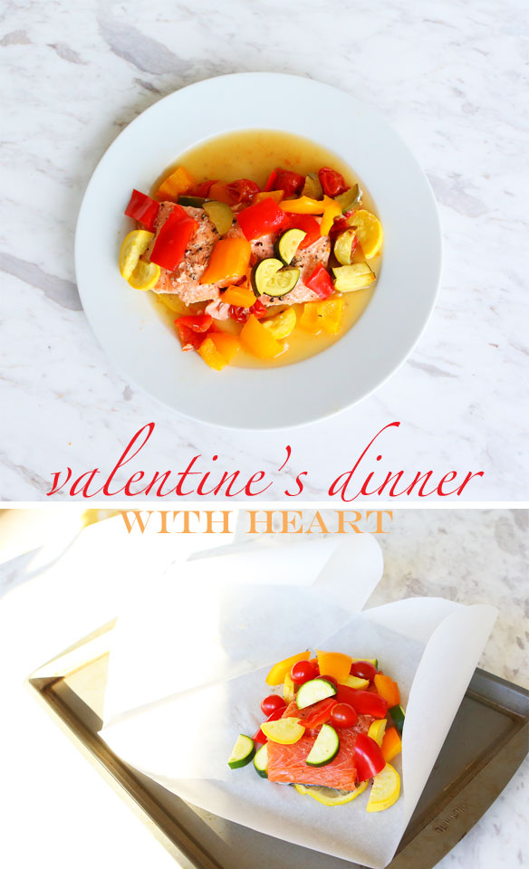 valentine's day dinner recipe; how to make salmon en papillote; how to wrap parchment paper en papillote