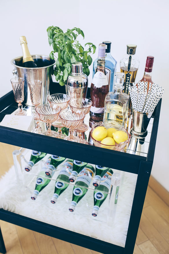 how to style a bar cart;  domaine home kelly golightly; lucite wine rack; clear wine rack;   