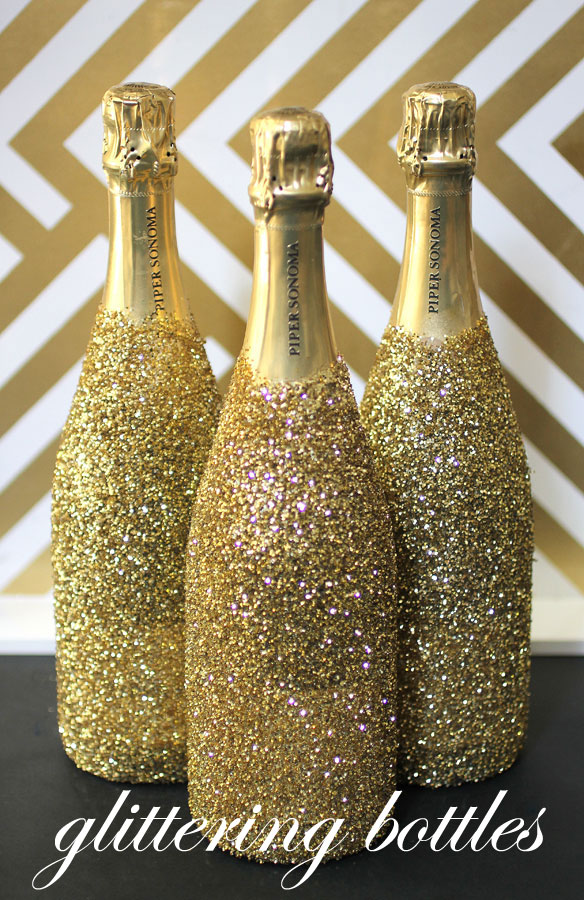 DIY glitter champagne bottles