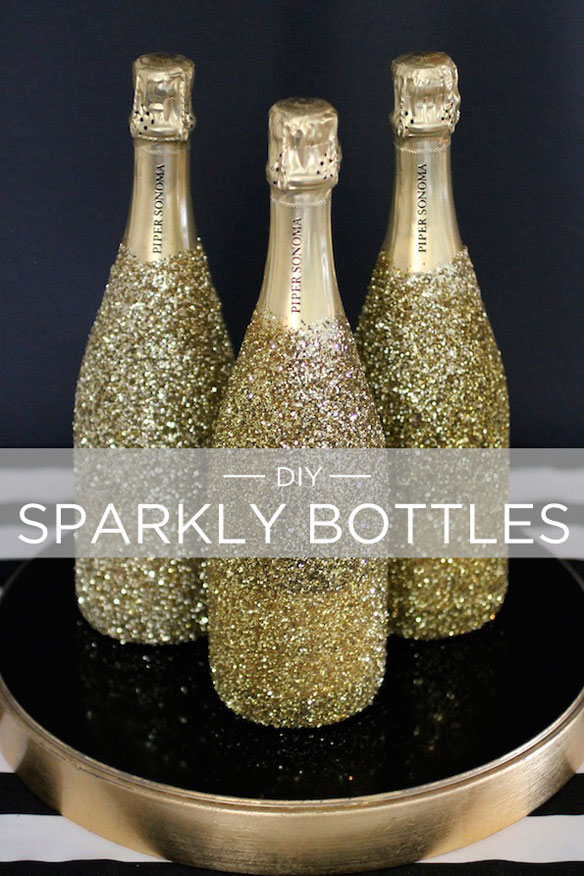 DIY glitter champagne bottles | kelly golightly