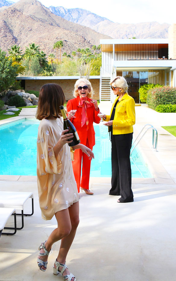 Poolside Gossip Poolside Reunion | photo by Fred Moser of Kelly Golightly, Nelda Linsk and Helen Kaptur at the Kaufamnn House in Palm Sprrings #slimaarons 