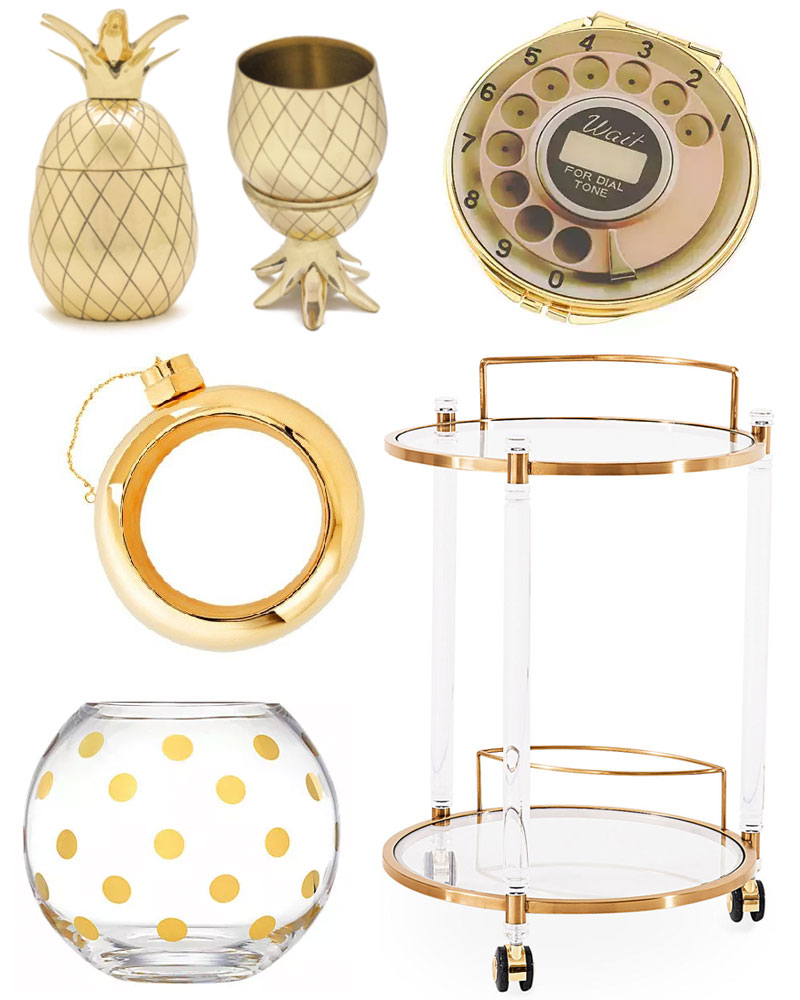 A Glamorous Gift Guide: From pineapple tumblers to gleaming bart carts, flask bangles to polka dot vases, delirioulsy delightful gift ideas for the glamour girl on your list. #giftguide #christmas