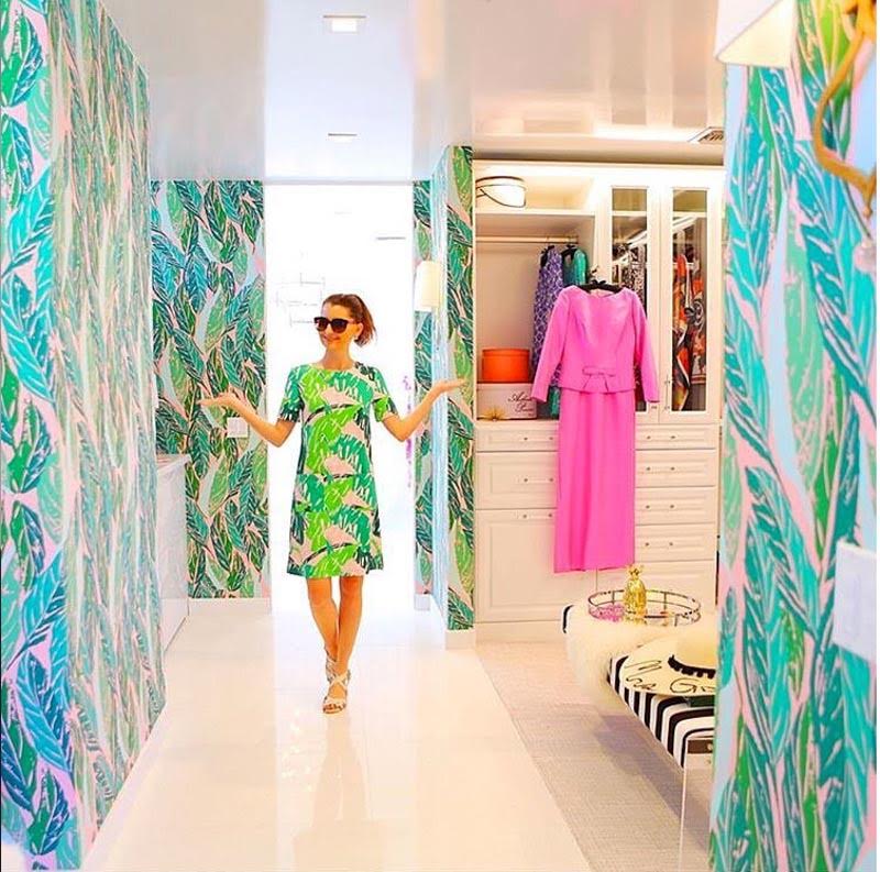 The Glam Cave Dream Closet by Kelly Golightly for the Modernism Week Showhouse Palm Springs #bananaleafwallpaper #wallpaper #bananaleaf #jungalow