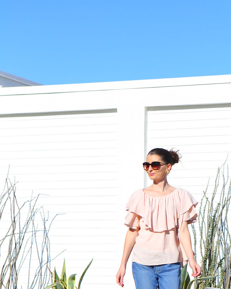 Blushing: Blush-colored tops by MLM Label on fashion blogger Kelly Golightly