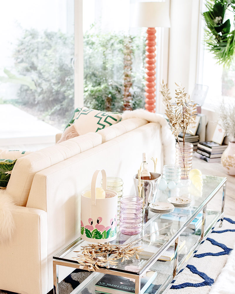 Fashionable Christmas Decorating Ideas: Antler ice bucket, candy-colored ornaments + vases.