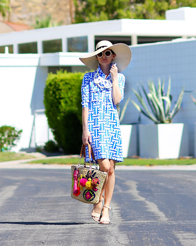 Palm Springs Fashion: Fashion blogger Kelly Golightly wears Persifor Winpenny Dress Tile in Calypso.