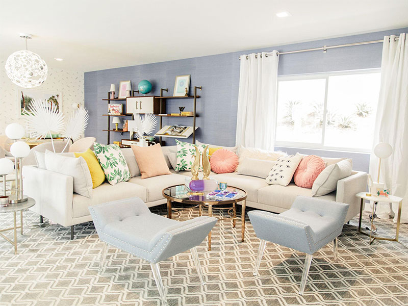 Kelly Golightly's Happy Colorful Family Room: See the Before & After #palmspringsstyle #palmsprings #interiordesign
