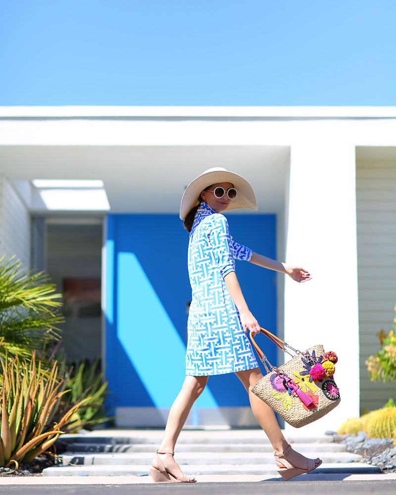 Fashion blogger Kelly Golightly wears Persifor Winpenny Dress Tile in Calypso.
