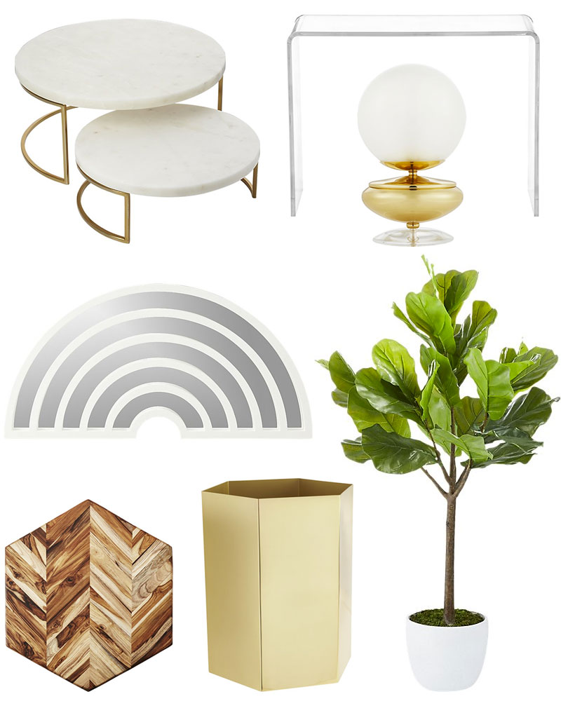 A fake fiddle leaf fig tree & white and gold goodness. See more on the blog!