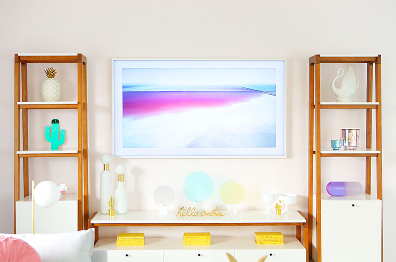 How To Decorate Around a TV? Hint: Use a TV that looks like art! See more on the blog. #kellygolightly