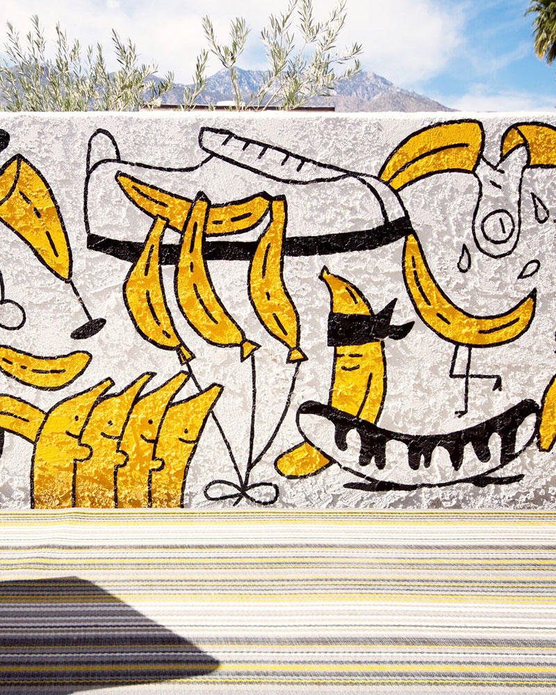 Banana Mural at Kelly Golightly's Palm Springs house #VillaGolightly. #palmsprings #murals #wallmural #wallmurals #bananas