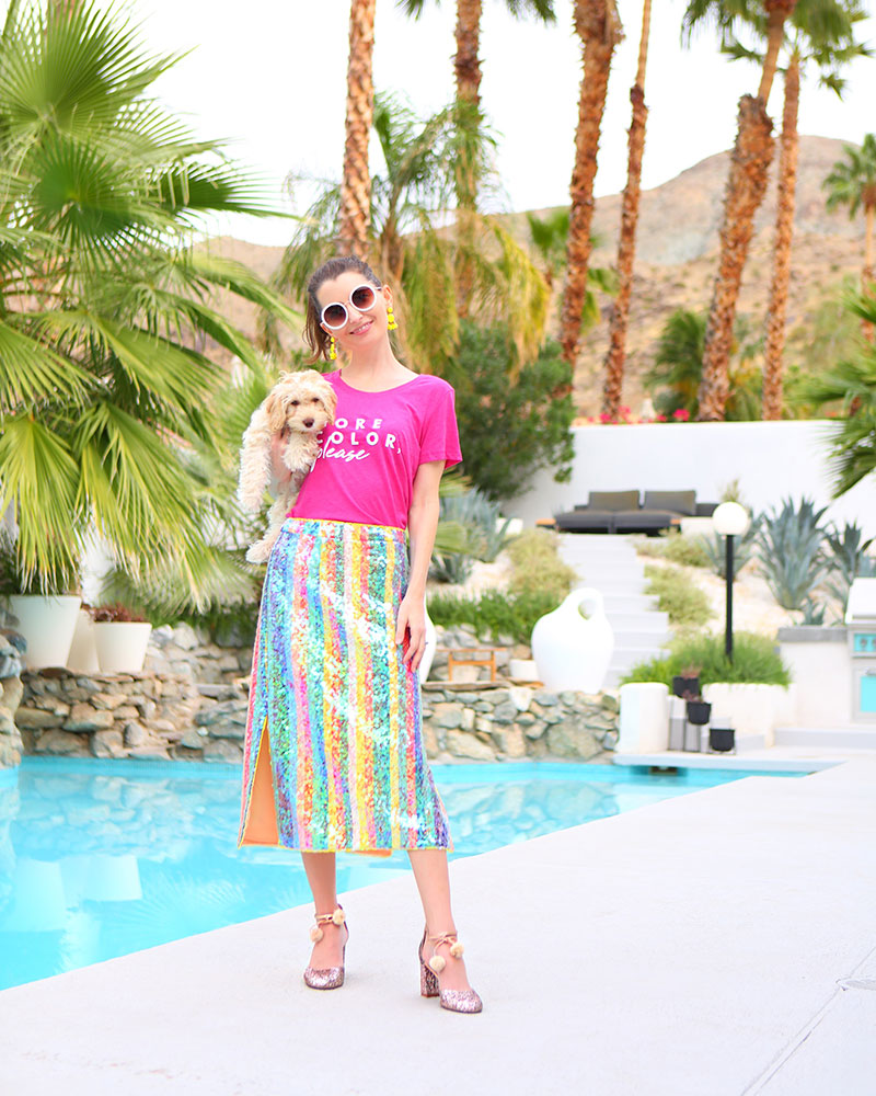 Love this rainbow striped sequin skirt. Cutest Dogs of Instagram: Kelly Golightly's cockapoo Odee Golightly #cockapoo #kellygolightly 