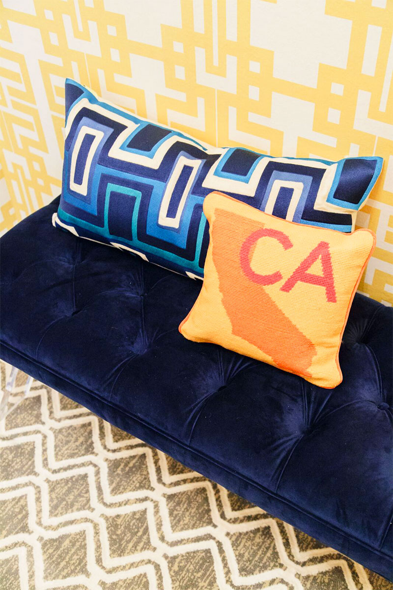 Love this California pillow by Jonathan Adler and Trina Turk in Kelly Golightly's changing room at her house #villagolightly.