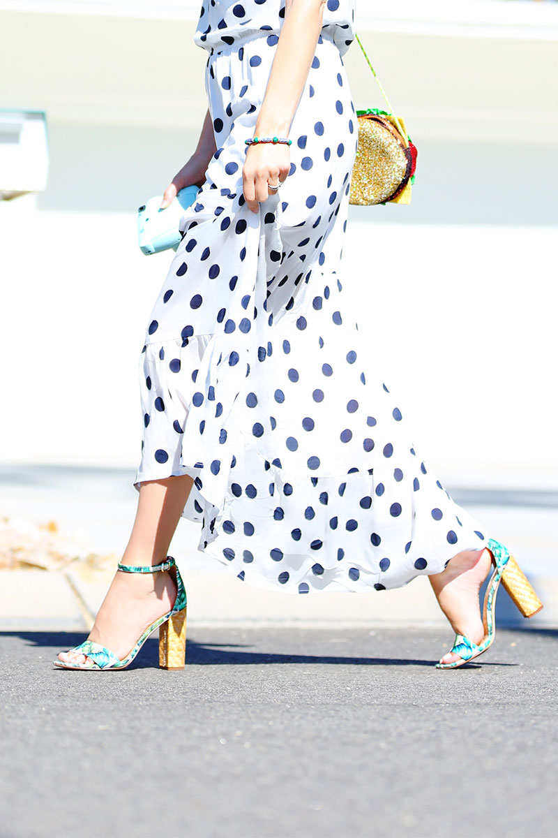Cute Polka Dot Dresses: How to style a polka dot dress. How to wear a polka dot dress. Top fashion blogger Kelly Golightly shows how to style a polka dress for summer in Palm Springs.