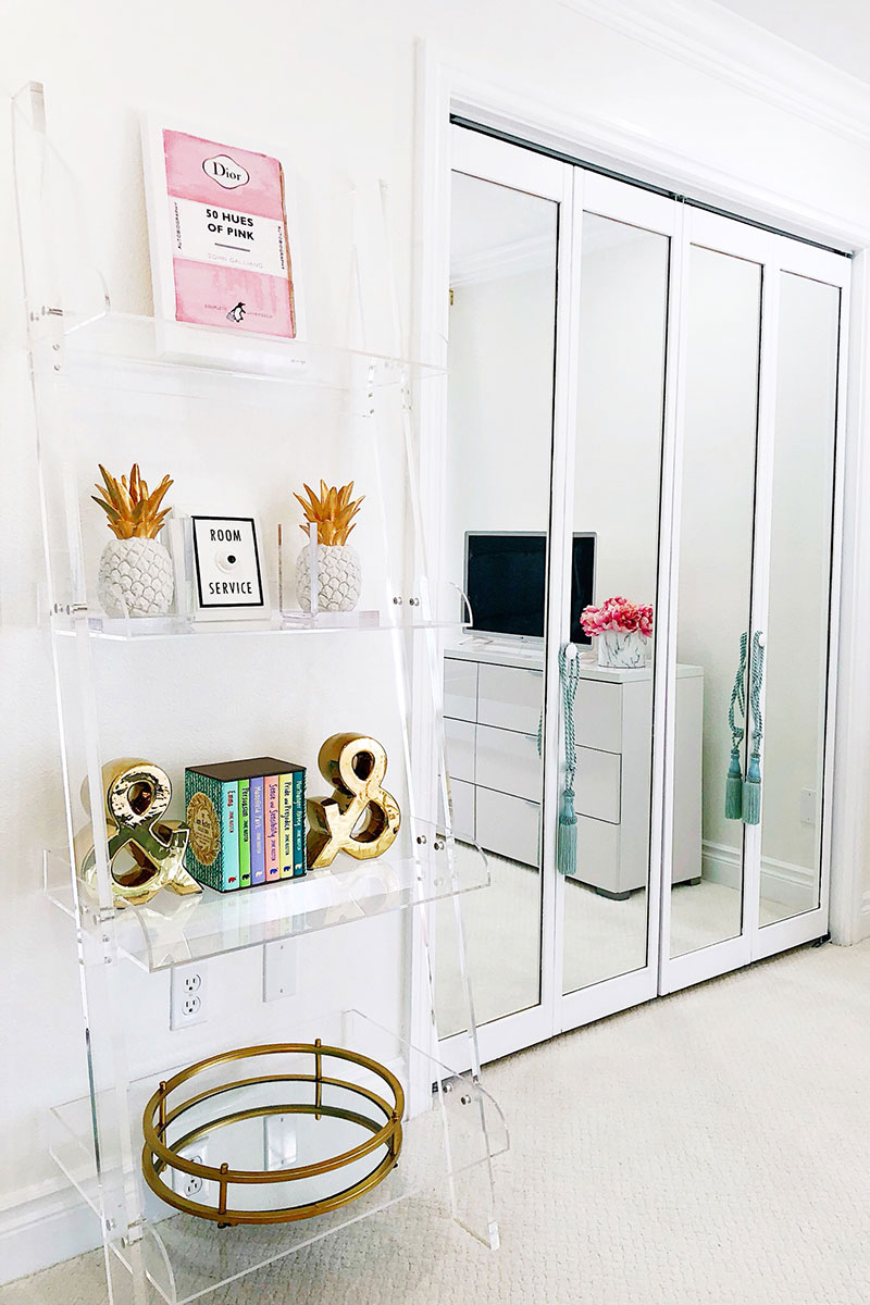 one room challenge week 5 with glass mirrored cabinet