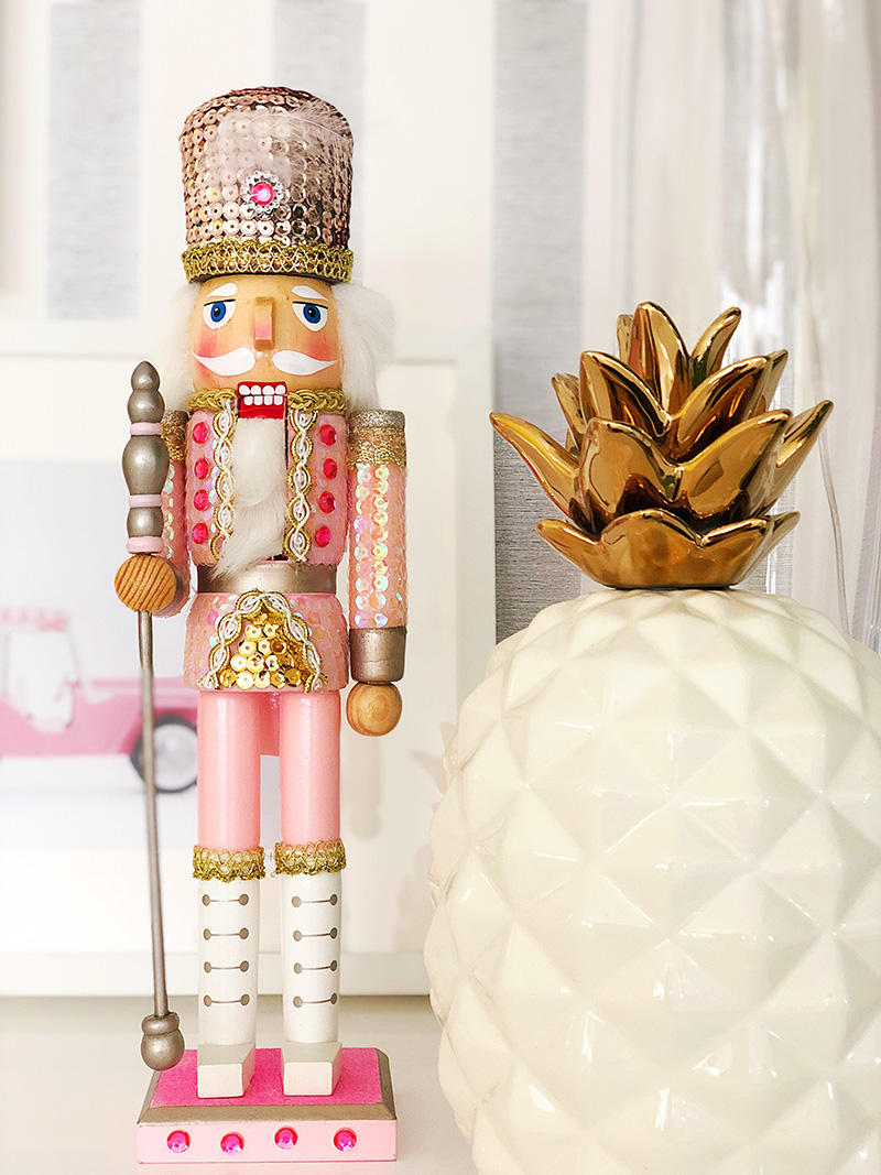 pink nutcracker and white pineapple for Christmas Decor in Palm Springs